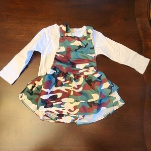2 Piece Baby Set Camouflage Skirted Romper and Long Sleeve Tee NWT